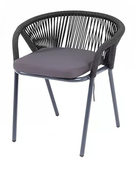 "Женева" стул плетеный из роупа, каркас алюминий темно-серый (RAL7024) шагрень, роуп темно-серый круглый, ткань темно-серая