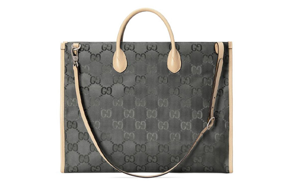 GUCCI Off The Grid Nylon With Leather Tote Bag, Shoulder Bag, Handbag Unisex Dark Gray