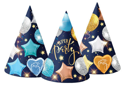 Колпак карнавальный "С Днем Рождения" 16см,  6 шт/уп