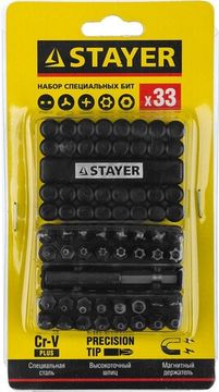 STAYER 33 шт, набор специальных бит с магнитным адаптером (26084-H33)