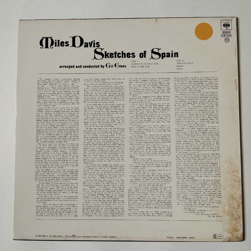 Винтажная виниловая пластинка LP Miles Davis Sketches Of Spain (Holland 1980)