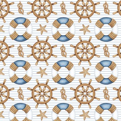 Акварельный морской со штурвалом и кругом полосатый