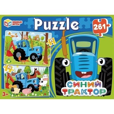 Пазлы 2в1 (15,24эл.) "Синий трактор" коробка 4660254430808 (Умные игры)