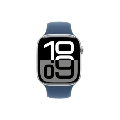 Apple Watch Series 10, 46 мм, серебристый алюминий, спортивный ремешок цвета "Denim"