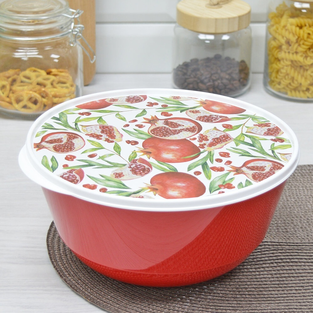 Миска 3л с крышкой "Bergamo" с декором (красный)