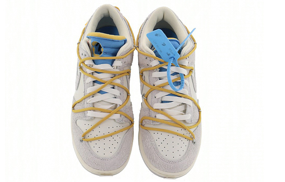 OFF-WHITE x Nike Dunk Low "The 50" NO.34 joint yellow shoelaces, blue buckle, non-slip, shock-absorbing, wear-resistant, low-top sneakers for men and women, the same gray and white