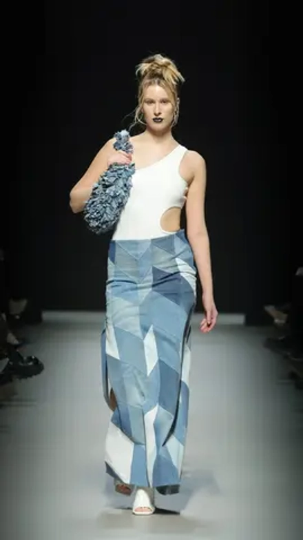 Лоскутная юбка в пол, голубая