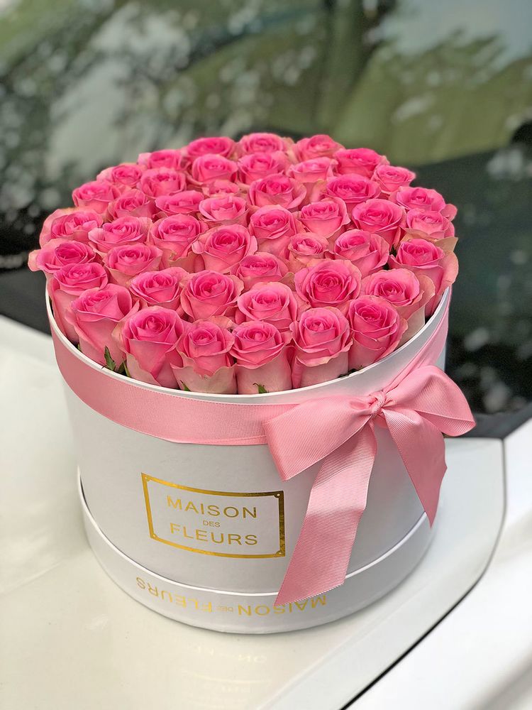 45 Розовых роз в коробке Maison Des Fleurs