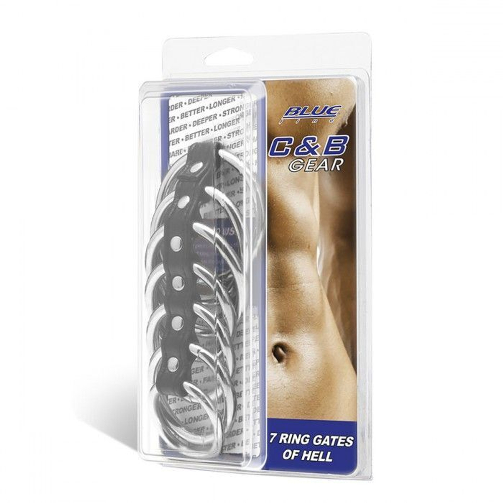 Хомут на пенис из 7 колец 7 Ring Gates Of Hell (Цвет: черный с серебристым)