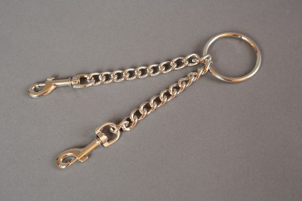 Цепь с центральным кольцом и карабинами по обе стороны - 15 см. (Цвет: серебро)