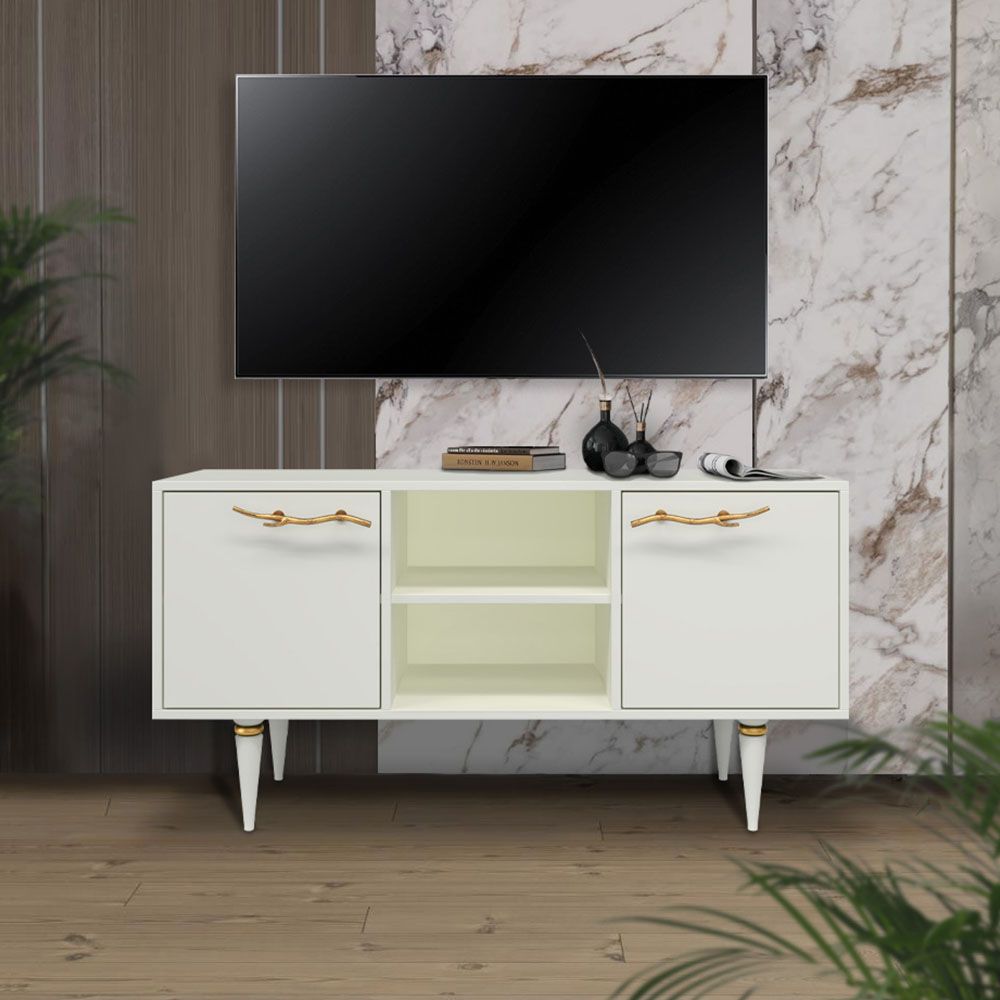 Тумба под ТВ Арт Колор matte 117см Классик Голд Белый опал матовый