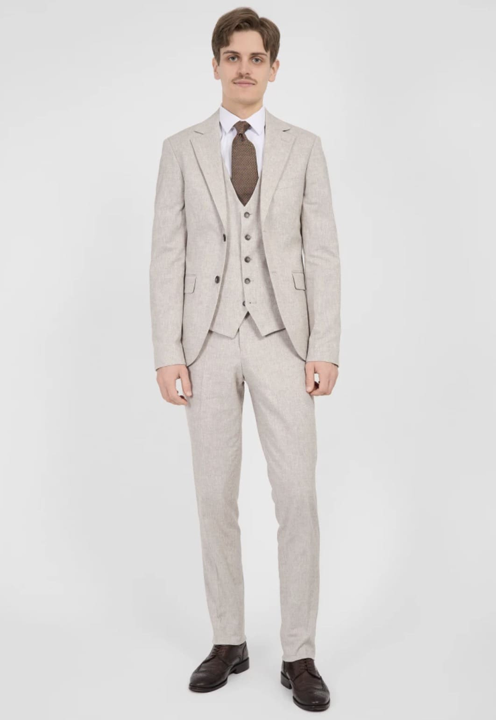 Мужской костюм тройка (серо-бежевый) А50
