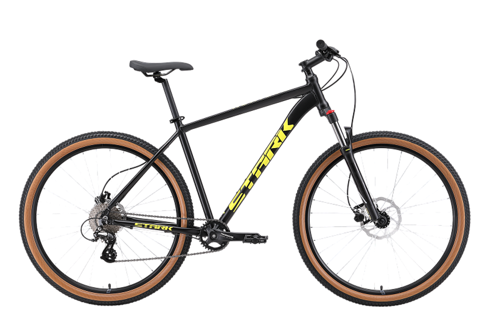 Велосипед 29" Stark'24 Hunter 29.3 HD р.18" черный/кислотно-желтый
