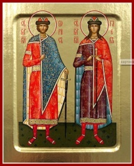 Икона Бориса и Глеба, блг. князей (ростовая) на дереве: 125 х 160 (Синопсисъ)