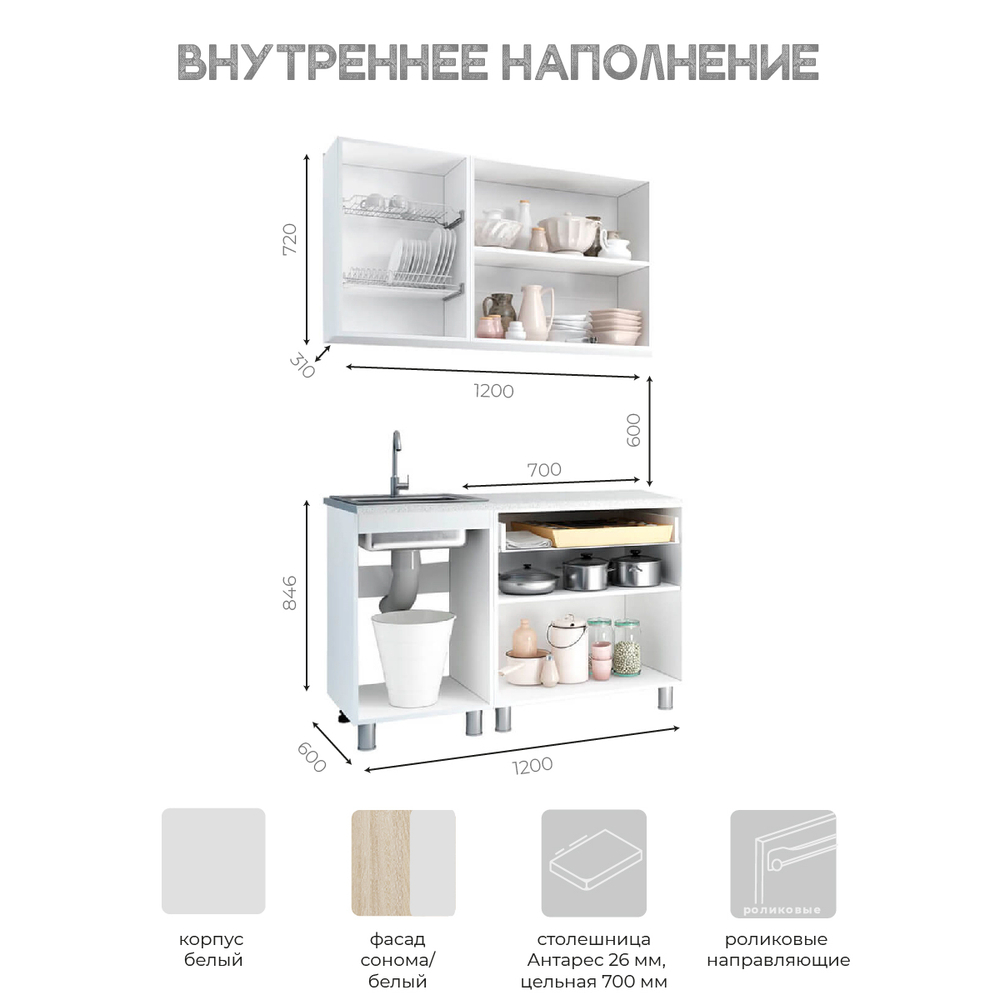 Кухня Айсбери 1,2 м (сонома/белый)