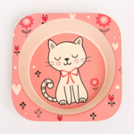 4167328 Набор детской бамбуковой посуды «Кошечка», тарелка, миска, стакан, приборы, 5 предметов