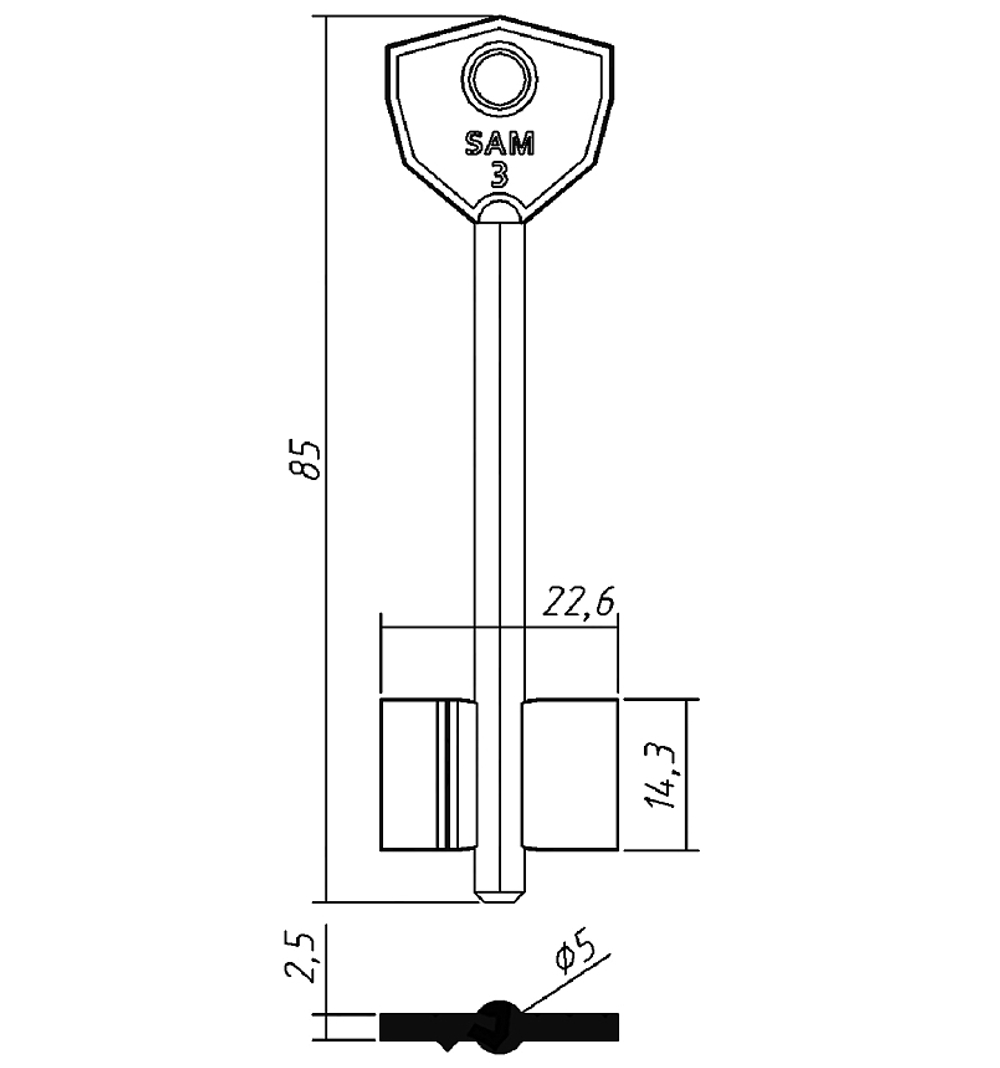Заготовка сувальдного ключа 14194 SAM3D (желтый)