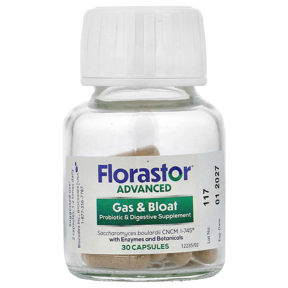 Florastor, Advanced, Gas & Bloat, 30 Vegetarian Capsules