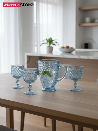 Кувшин стеклянный 1,1 л. на ножке, стекло с рельефной огранкой