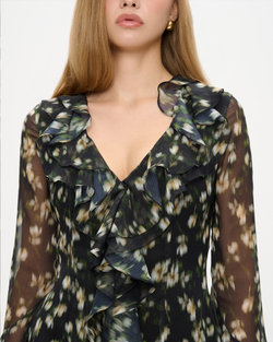 Платье мини из принтованного шифона с воланами