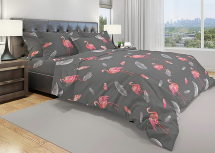 Комплект постельного белья 1,5 сп БЯЗЬ "Фламинго" (нав. 50х70 или 70х70)