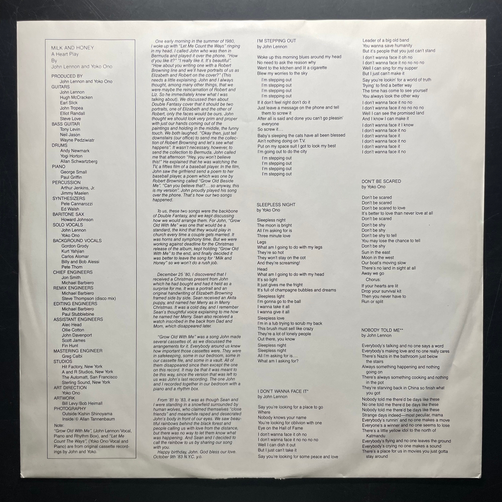 John Lennon And Yoko Ono ‎– Milk And Honey (Англия 1984г.)