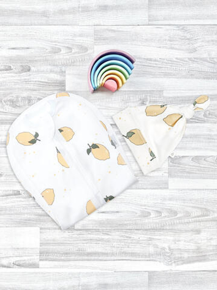 Пеленальный кокон и шапочка Mjölk Лимоны