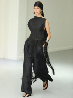 Massimo Dutti Длинный топ с кисточками - Studio, черный