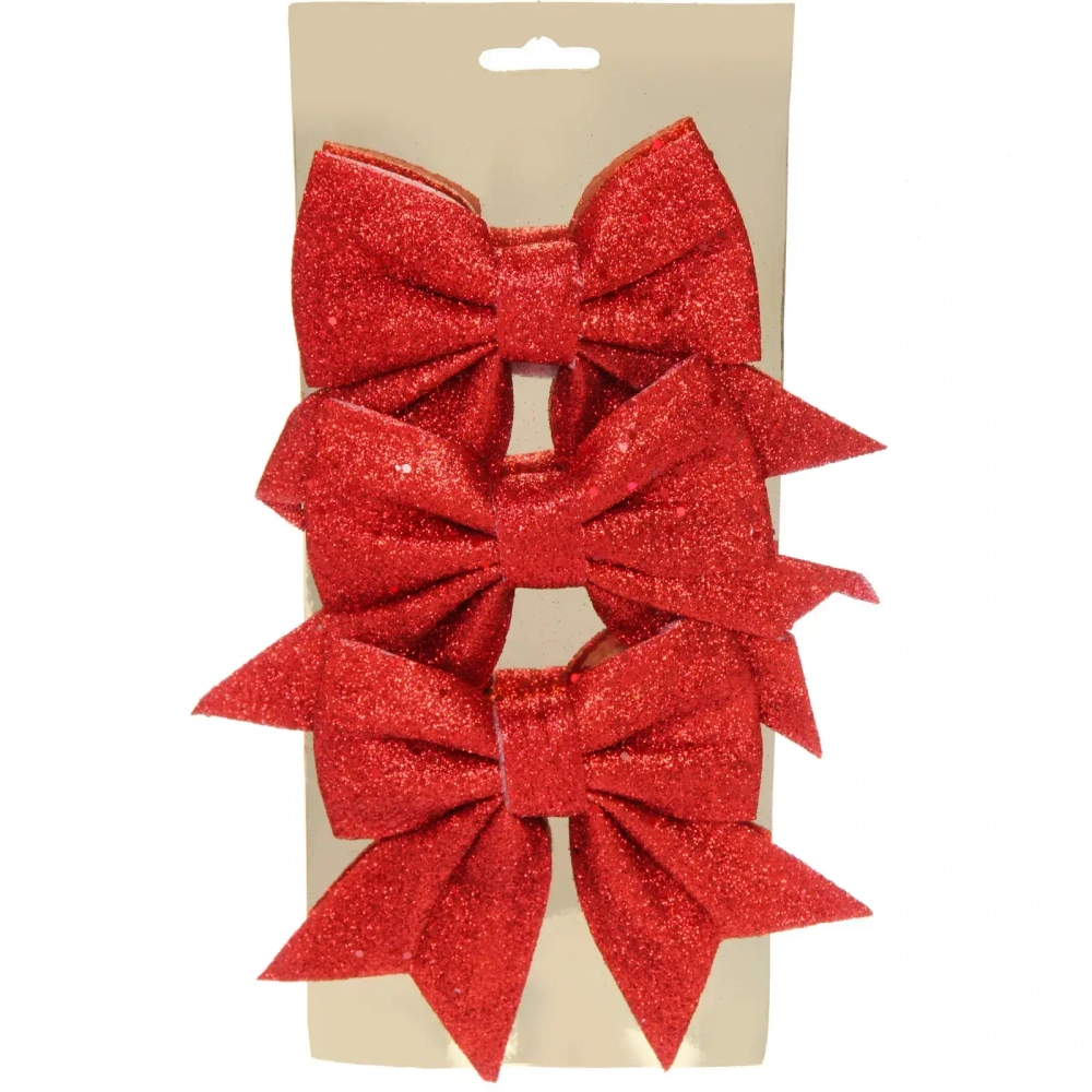 Бант на ёлку «Яркий праздник» 12*14 см (набор 3 шт), Красный