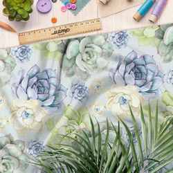 Ткань саржа акварельные суккуленты