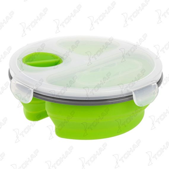 Контейнер силиконовый складной 3 отсека с ловилкой (PR-FH042) PR