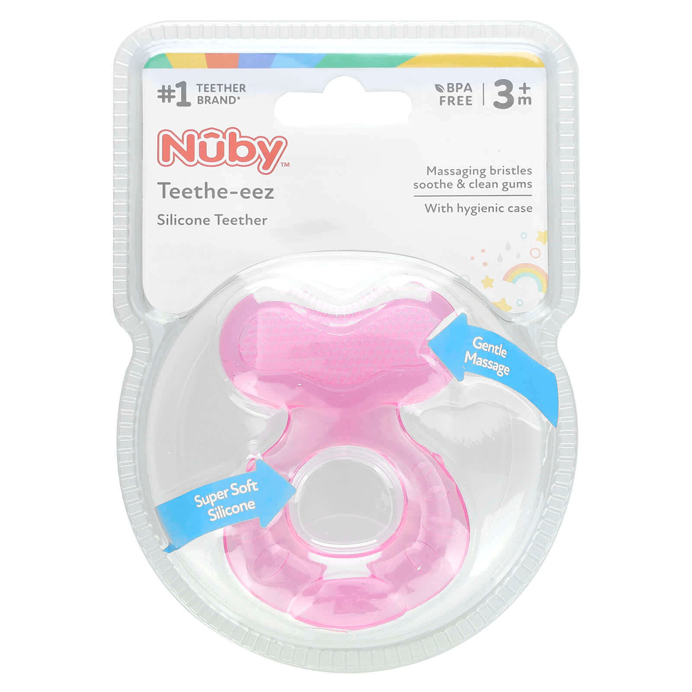 Nuby, Teethe-eez, силиконовые прорезыватели для зубов, для детей от 3 месяцев, розовые, набор из 2 предметов