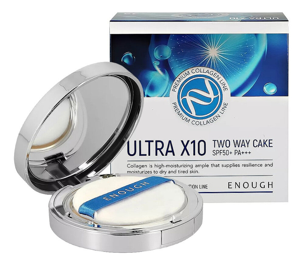 Enough Пудра компактная с коллагеном Ultra X10 Two-Way Cake SPF50+ PA+++ со сменным блоком, тон 13