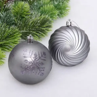 Новогодние шары «Изящные узоры» 8 см (набор 9 шт), Графит