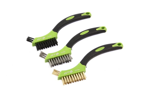 Набор щеток-мини с прорезиненными рукоятками (латунная, нержавеющая сталь, нейлоновая), 3 шт. (Дело Техники)