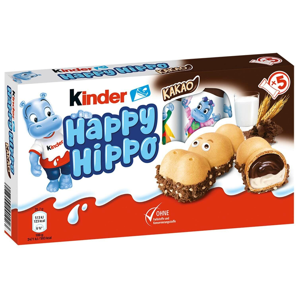 Kinder Happy Hippo Milk Kakao Biscuits 103,5г. (298руб./шт.) (10шт./кор.) (Германия) ООО ГЛОБАЛ