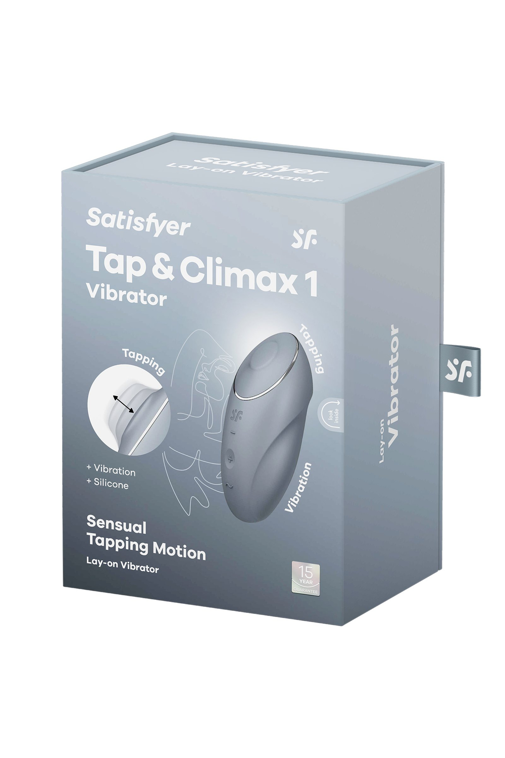 Вибромассажер Satisfyer Tap & Climax 1, силикон, серо-голубой, 11 см