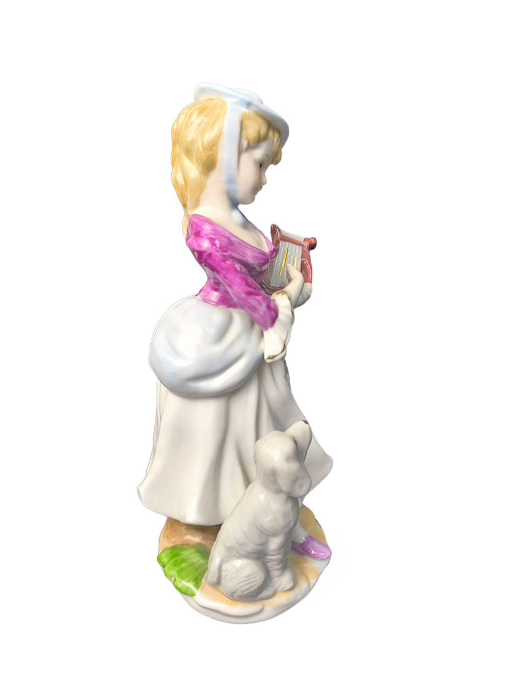 Фарфоровая статуэтка "Девушка с собачкой и лирой" Германия
