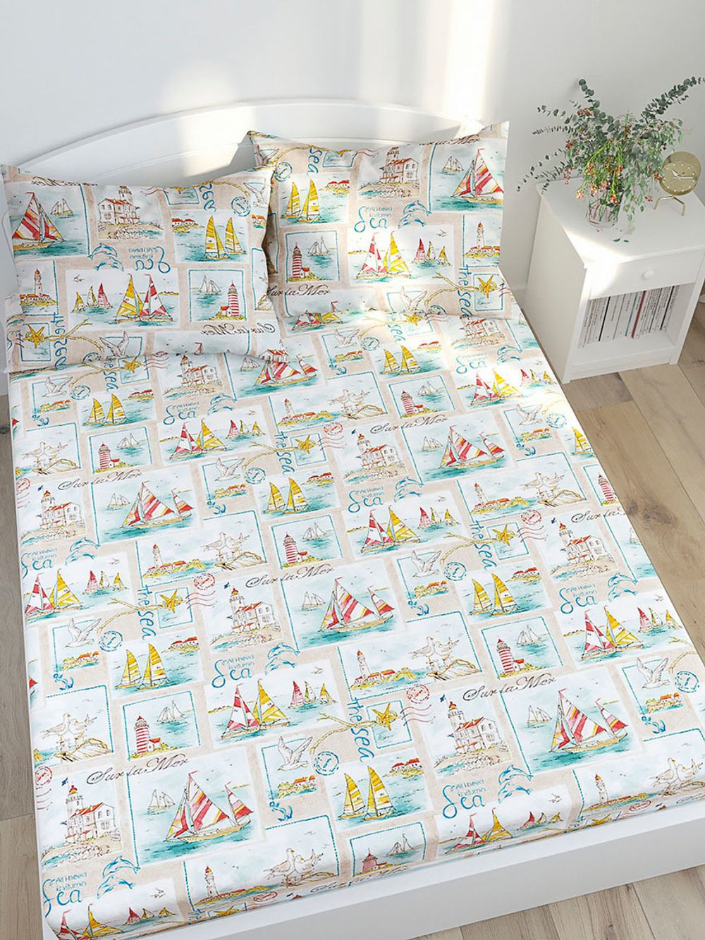 Постельное белье Сказка "Витамин Sea" 2-спальный Наволочка 50х70 см 2 шт Простынь на резинке 160х200 см Пододеяльник 175х215 см, перкаль