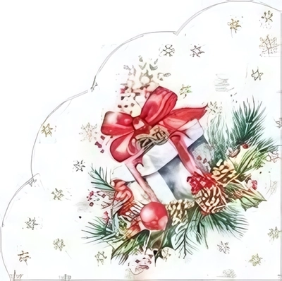 Салфетки бумажные круглые RONDO Подарок на Новый год, d-32см, 3 слоя, 12л