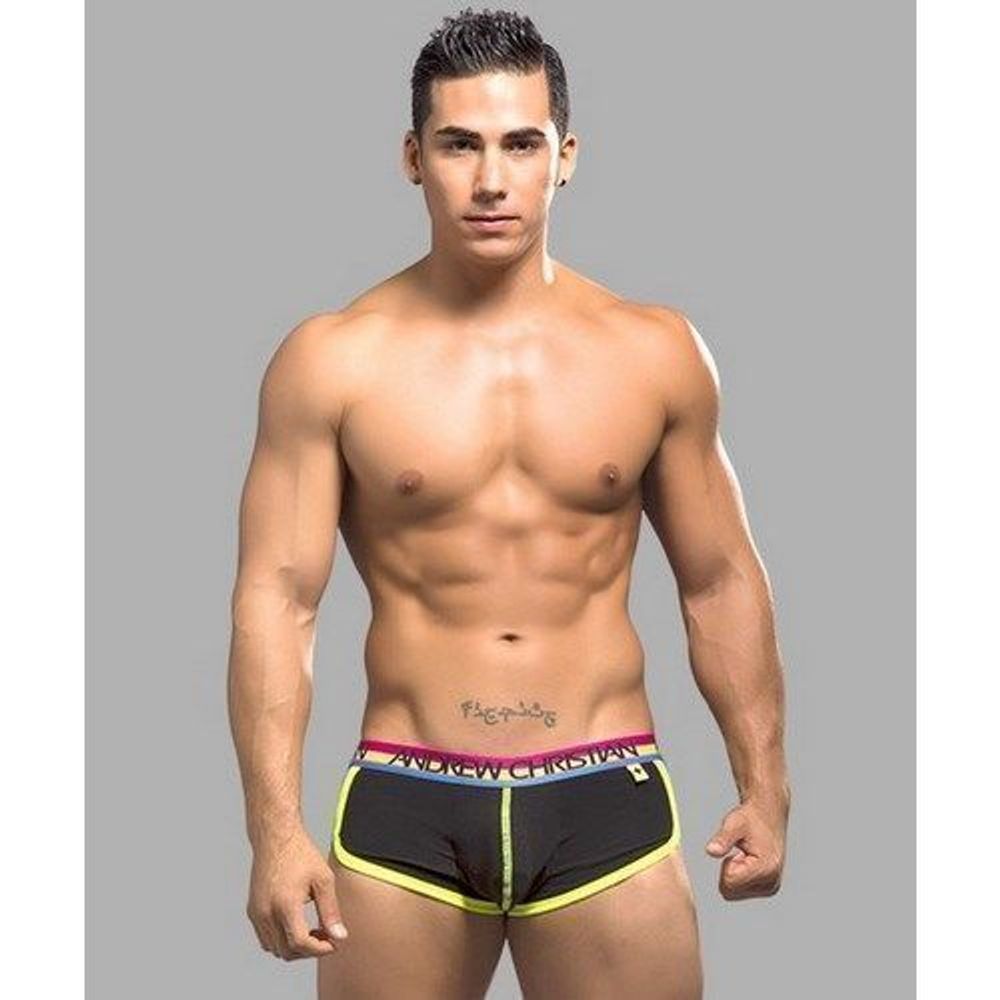 Мужские трусы боксеры черные с цветной резинкой Andrew Christian  AC9765