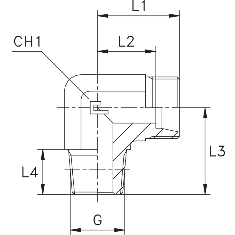Штуцер ввертной 90 BSPT 1/8" DL10 уплотнение C (корпус)