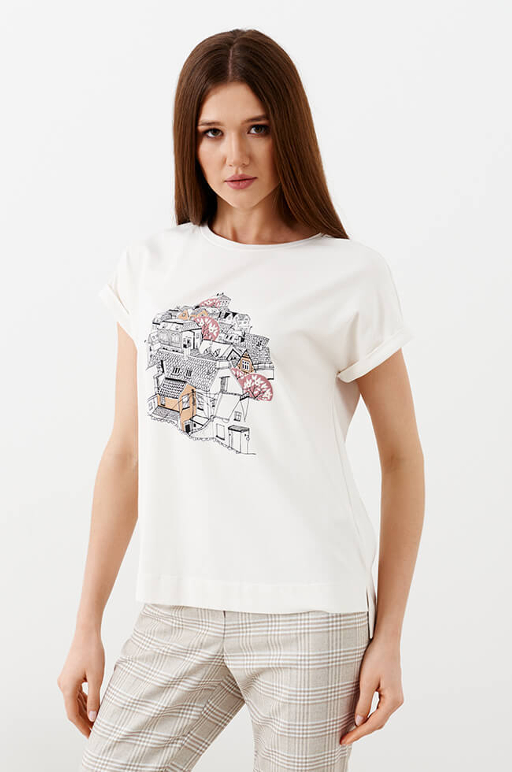 22857 Джемпер женский (молочный с дымчато-розовой печатью)