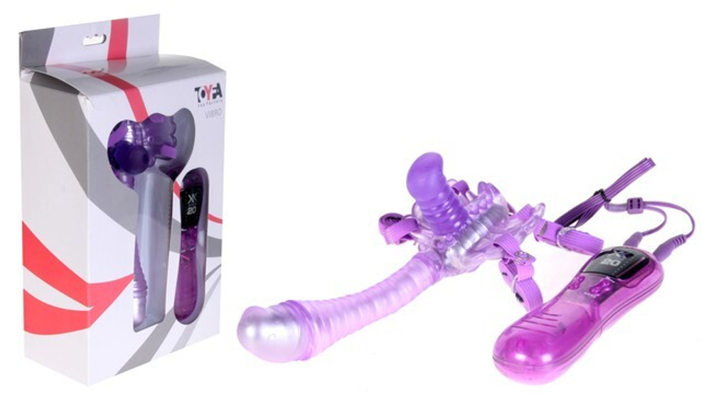 Анально-вагинальный стимулятор на эластичном креплении (20 режимов) (Цвет: фиолетовый)