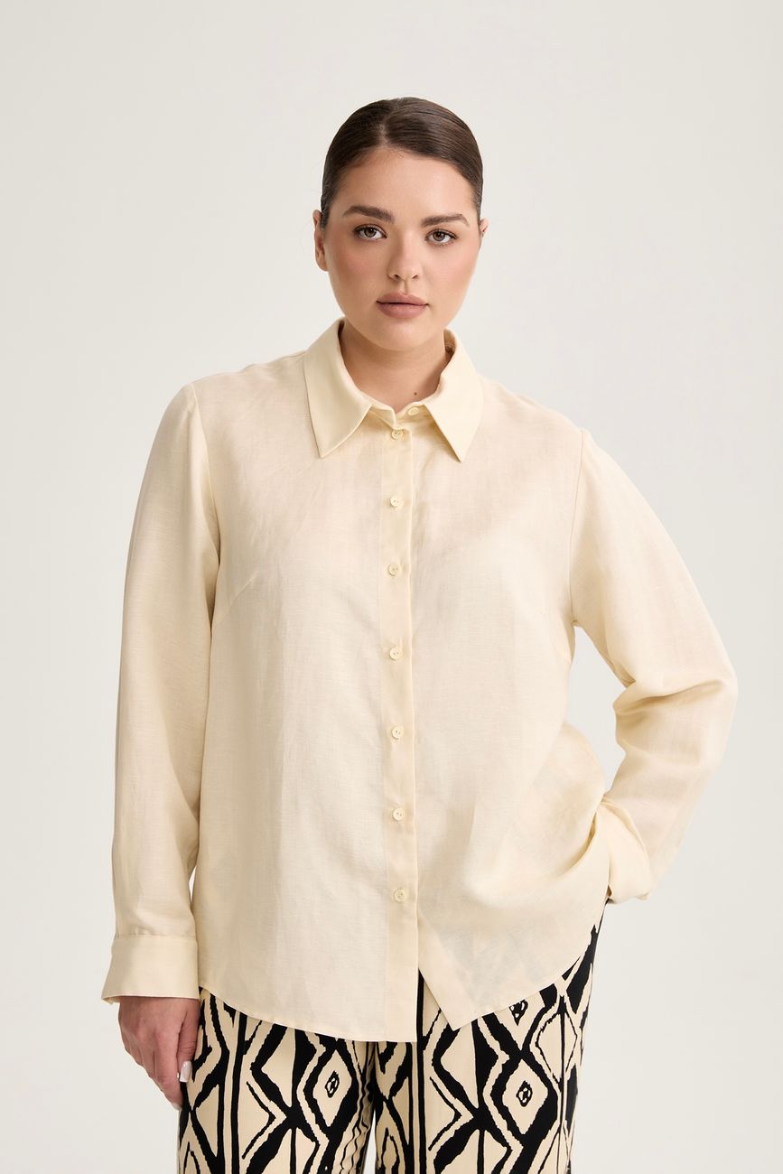 Рубашка с длинным рукавом изо льна, сливочный