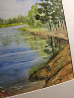 Картина авторская акварельная в паспарту 30х40 см на стену для интерьера "Река Желча, Псковская область."