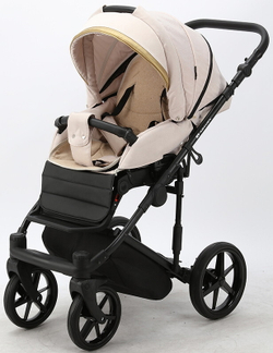 Детская коляска Adamex Rimini 2 в 1 RI84-TIP СВ.БЕЖЕВО-РОЗОВ+Т.КОРИЧНЕВ.КОЖА+ЗОЛОТО.ОТДЕЛКА