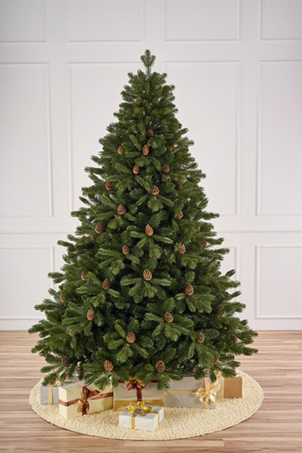 Ель искусственная Рождественская 2,1м с шишками ПРЕМИУМ подставка металл Литые ветки+Пленка ПВХ Макс