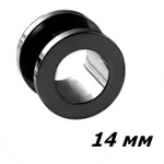 Тоннель диаметр 14 мм для пирсинга ушей (медицинская сталь). Титановое покрытие. Черная 1 штука