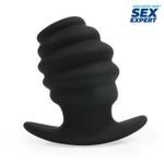 Черный рельефный анальный стимулятор-тоннель - 10 см. (Цвет: черный)